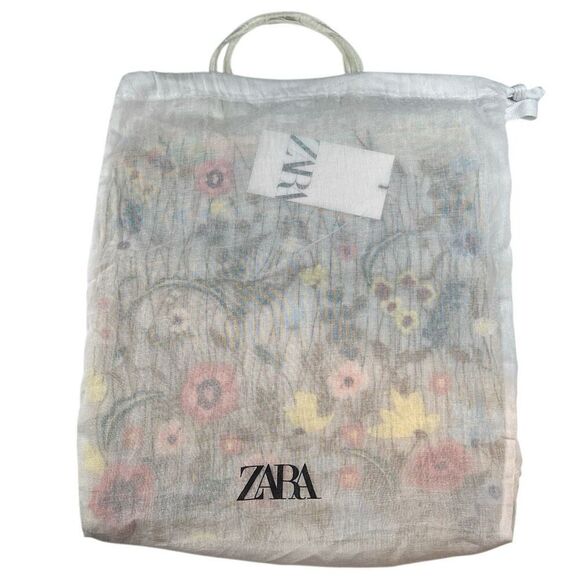 Zara Embroidered Floral Tote Bag Cream Sheer Mesh Medium - Picture 11 of 11